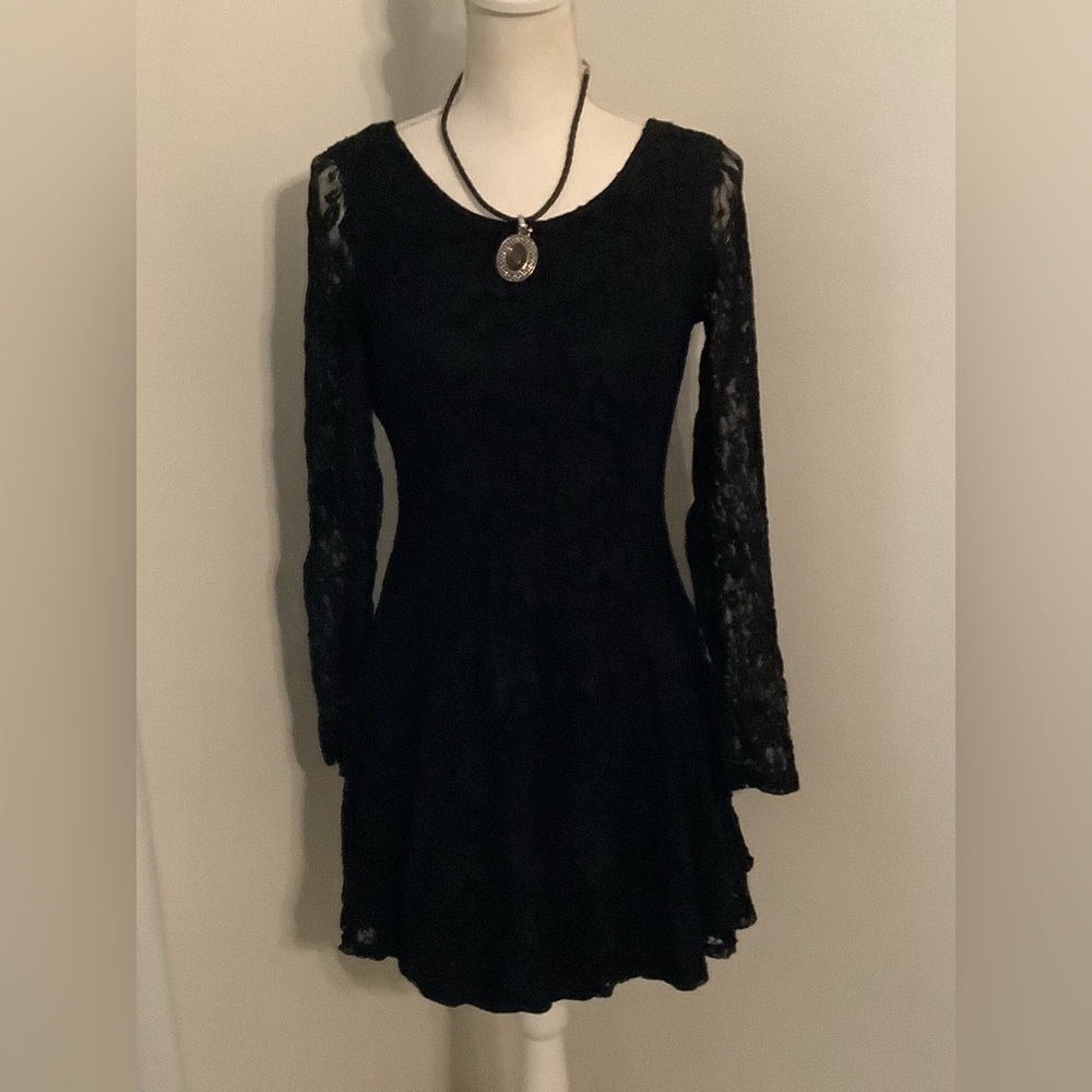 H&M Black Lace Long-Sleeve Fit & Flare Dress
